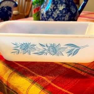 Glasbake blue thistle baking dish loaf pan vintag